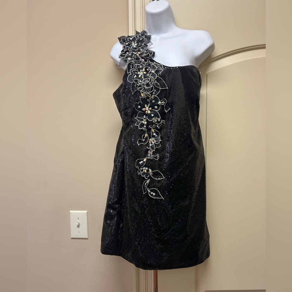 HOLIDAY PARTY perfect Black Sequin embroidery mini/short prom/event dress